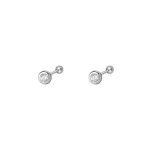 999 Fine Silver Needle Unique Minimalist CZ Screw Back Earrings