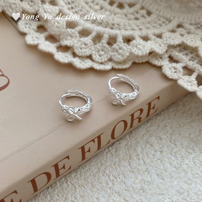 925 Sterling Silver Hollow Bow Hoop Earrings - Image 5