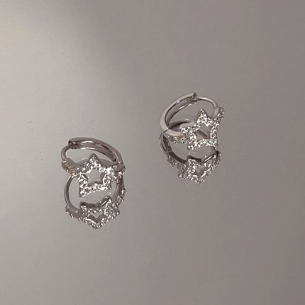 925 Sterling Silver Pave CZ Star Hoop Earrings - Image 3