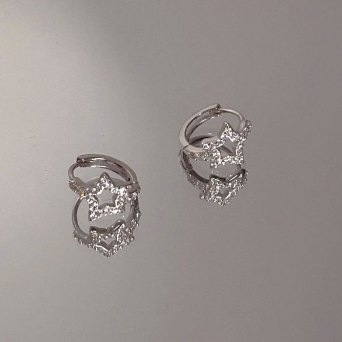 925 Sterling Silver Pave CZ Star Hoop Earrings - Image 3