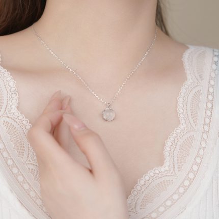 999 Fine Silver Unique White Chalcedony Plum Blossom Necklace - Image 6