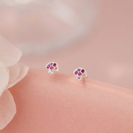 999 Fine Silver Mushroom CZ Stud Earrings - Image 3