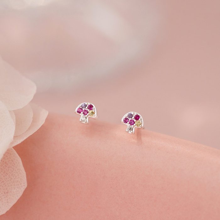 999 Fine Silver Mushroom CZ Stud Earrings - Image 3