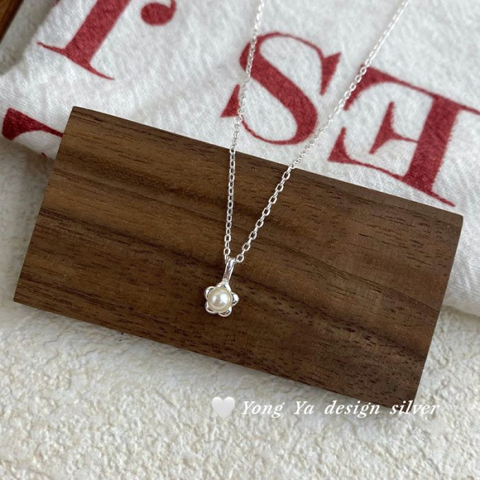 925 Sterling Silver Floral Pearl Necklace - Image 3