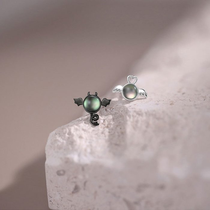 925 Sterling Silver Angel and Devil Unique Design Stud Earrings - Image 5