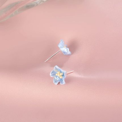 925 Sterling Silver Blue Camellia Stud Earrings - Image 3