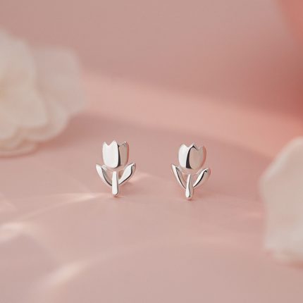 999 Fine Silver Sweet Tulip Screw Back Earrings - Image 4