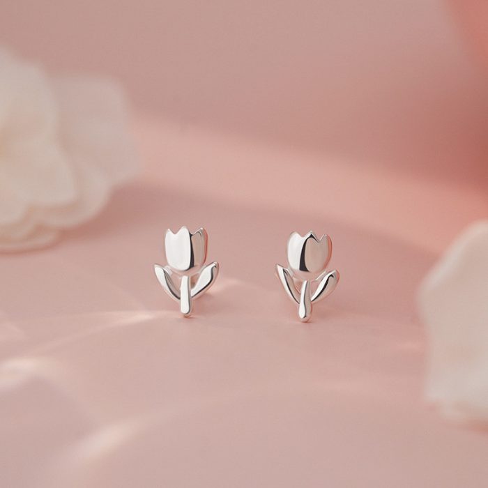 999 Fine Silver Sweet Tulip Screw Back Earrings - Image 4