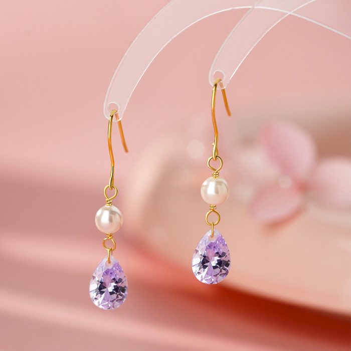 925 Sterling Silver Zircon Pearl Ear Hook - Image 6