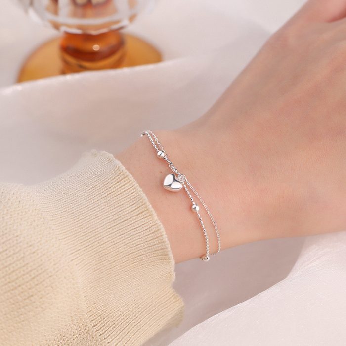 925 Sterling Silver Heart Double Layer Bracelet - Image 4