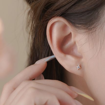 999 Fine Silver Premium Tetragram CZ Stud Earrings - Image 5