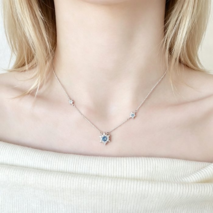 999 Fine Silver Snowflake CZ Necklace - Image 2